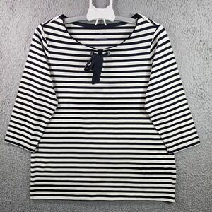 Talbots Plus Striped 3/4 Sleeve Boat Neck Tie Neck Top Womens Size X